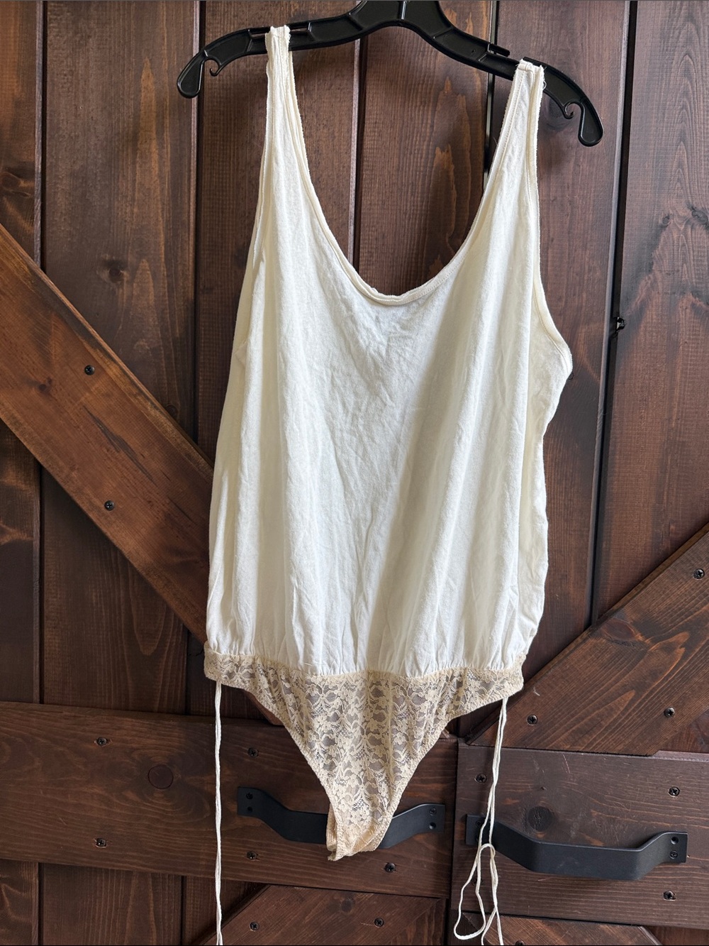 Free People Cream Lace-Trim Bodysuit Tank